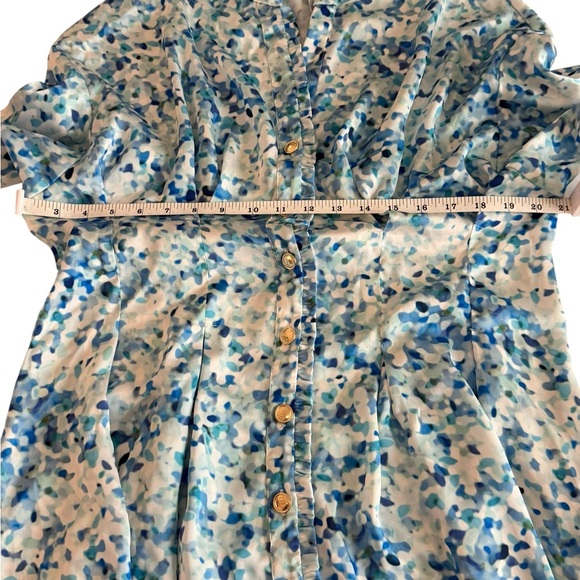 ZARA Blue Watercolor Dress – Size‎ XL midi gold buttons button up design - Picture 6 of 7